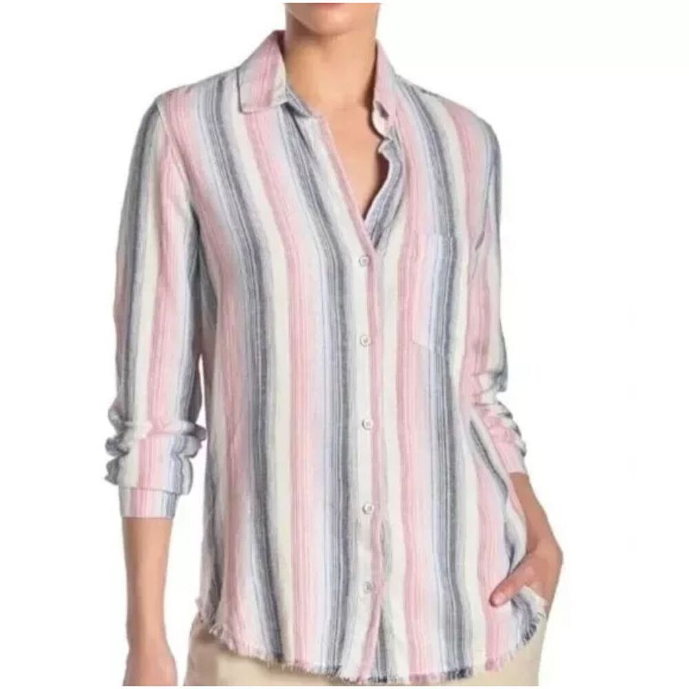 Anthro Cloth & Stone Linen Blend Stripe Button Down Size S